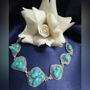 Bracelet Genuine Rough Turquoise 925 Sterling Silver Adjustable Toggle Clasp